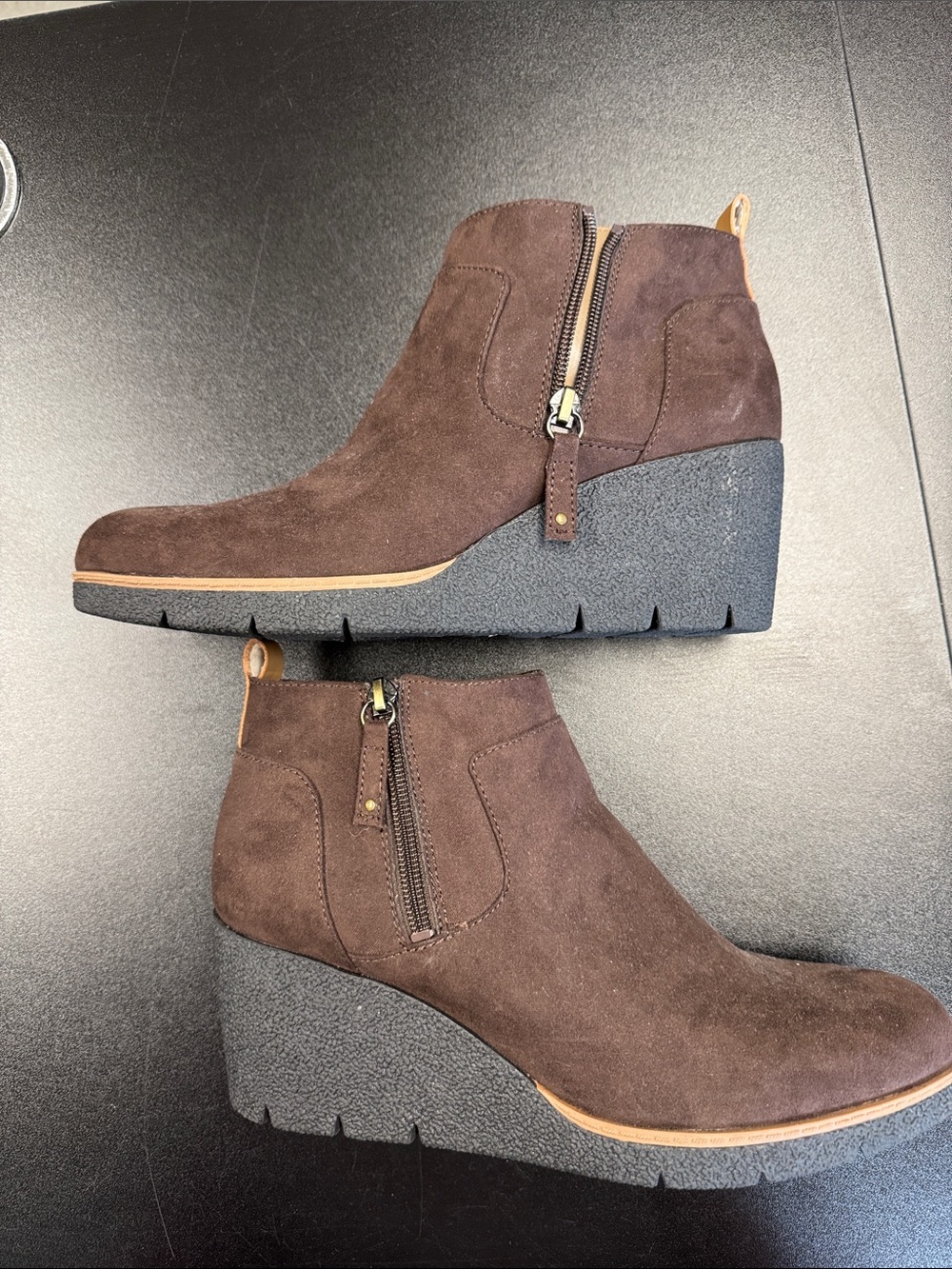 Dr. Scholl's Dark Brown Suede Wedge Ankle Booties with Side Zip